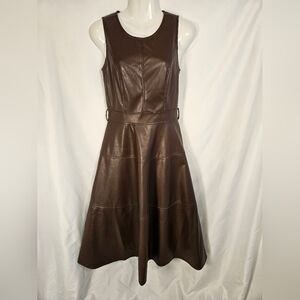 Chartou Faux Leather Midi Dress XS Sleeveless A-Line Brown